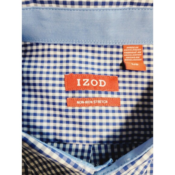 Izod Button Down Shirt Men's L Blue Gingham Check Long Sleeve NWT - Picture 2 of 11